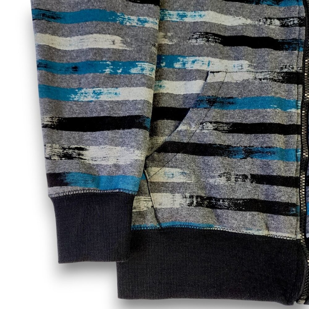 NO BOUNDARIES Men's Hoodie Medium Y2K Full Zip Gray Blue-Green Striped - Picture 6 of 13